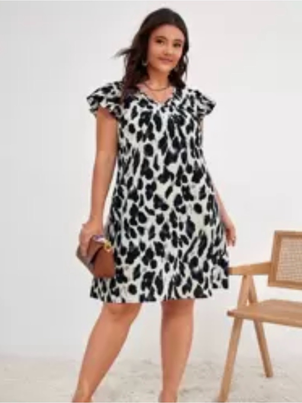 SHEIN Black & White Animal Print V-Neck Mini Dress 2xl